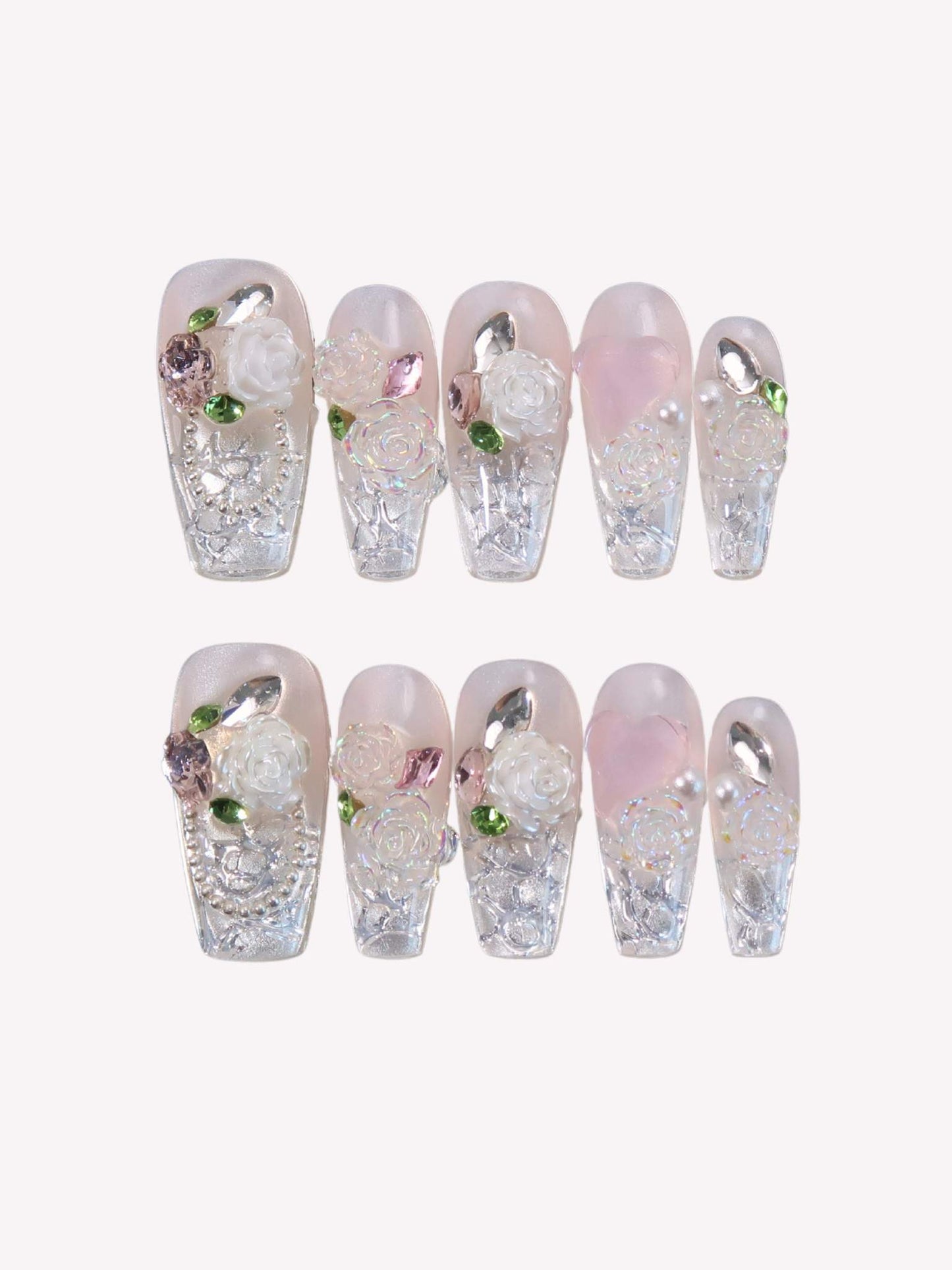 Aphrodite - Ersa Nails Pink Silver Medium Coffin PressOnNails