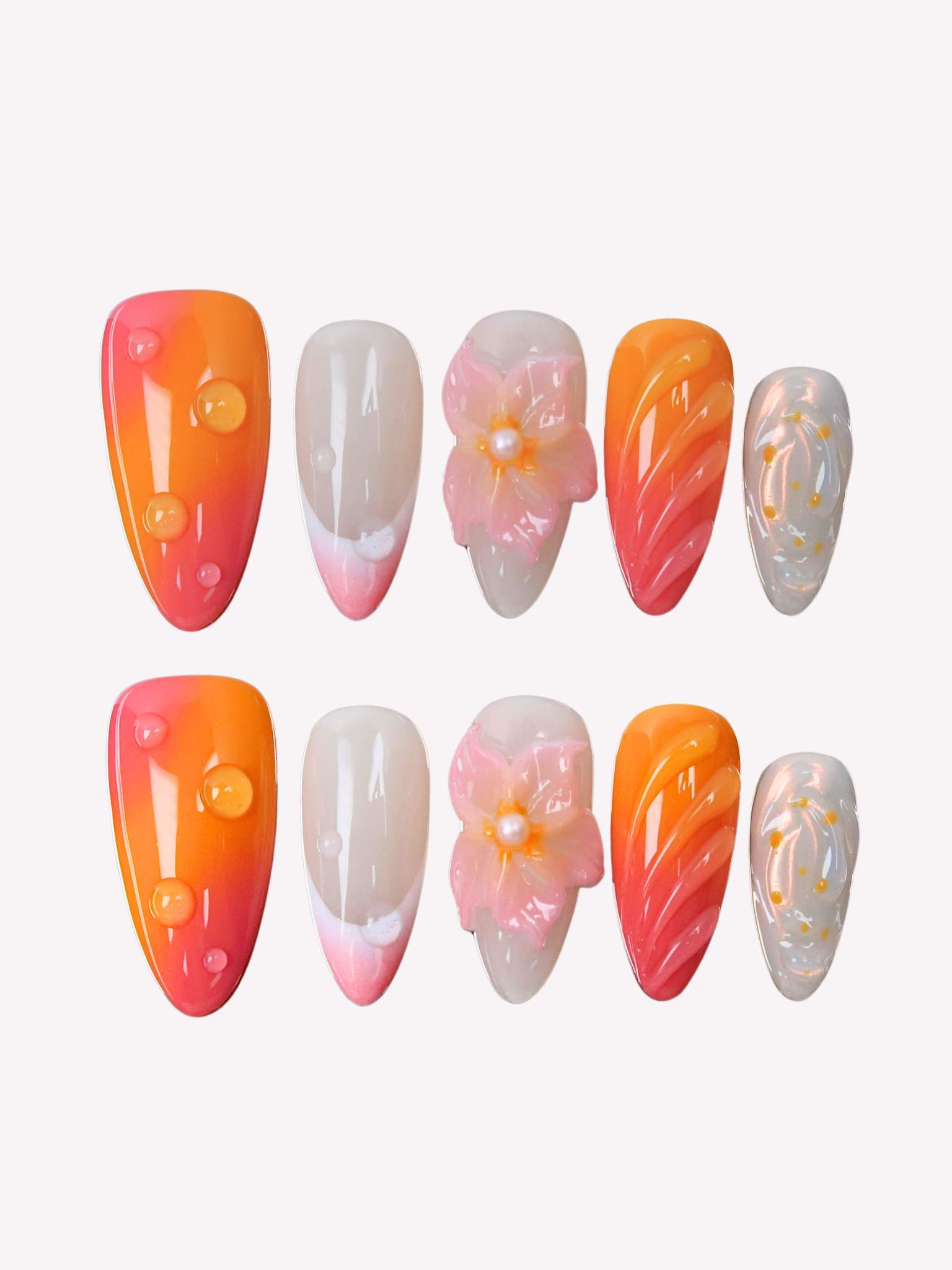 Ardent Lover - Ersa Nails Orange Pink White PressOnNails