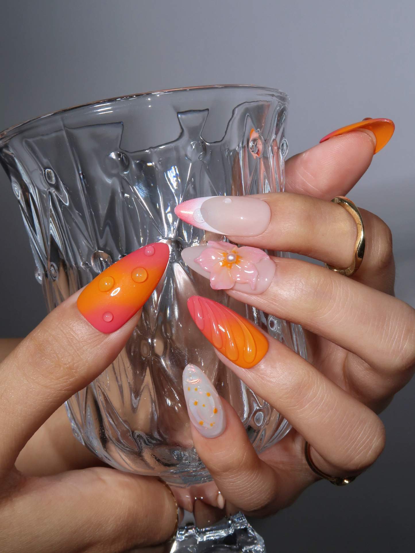 Ardent Lover - Ersa Nails Orange Pink White PressOnNails