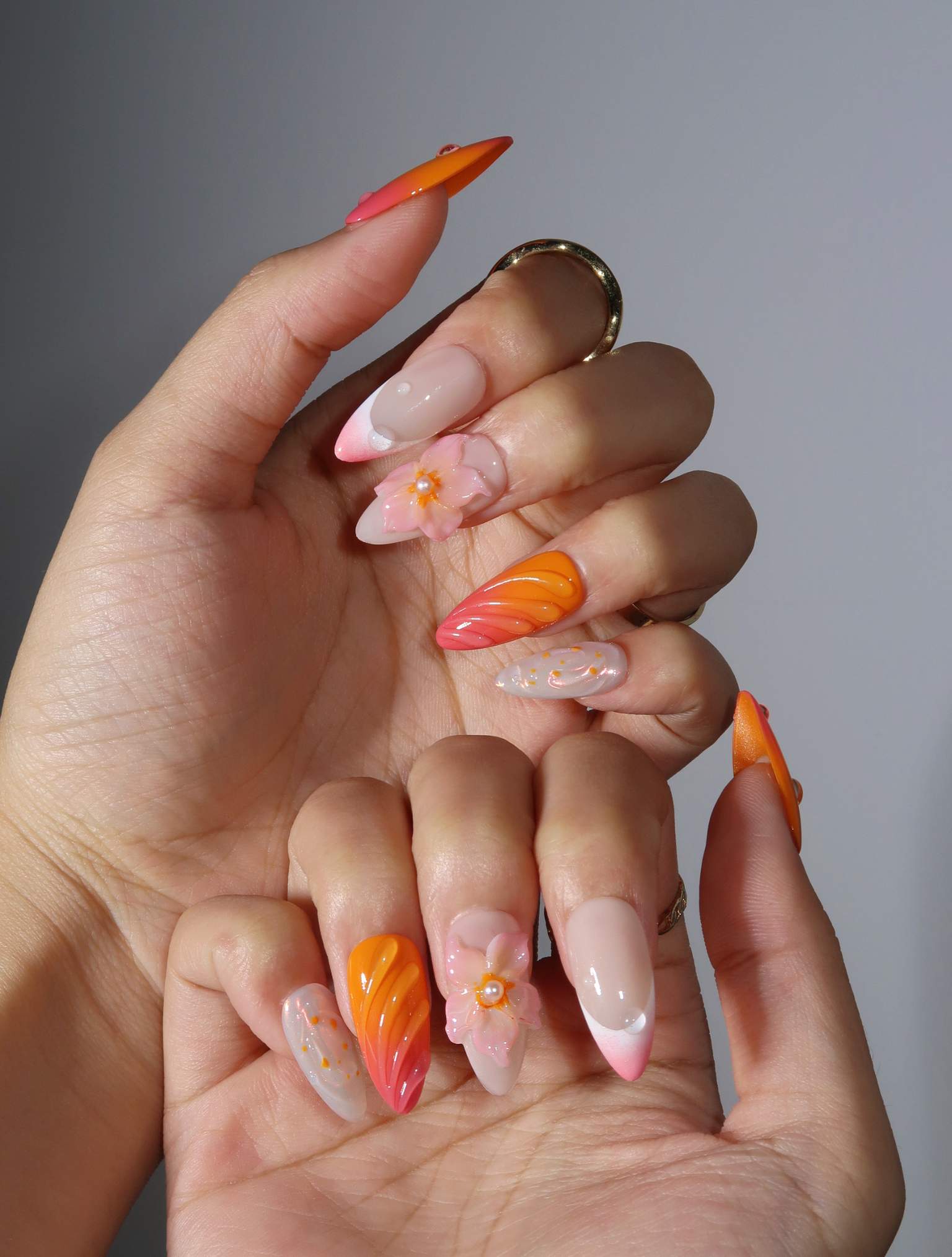 Ardent Lover - Ersa Nails Orange Pink White PressOnNails