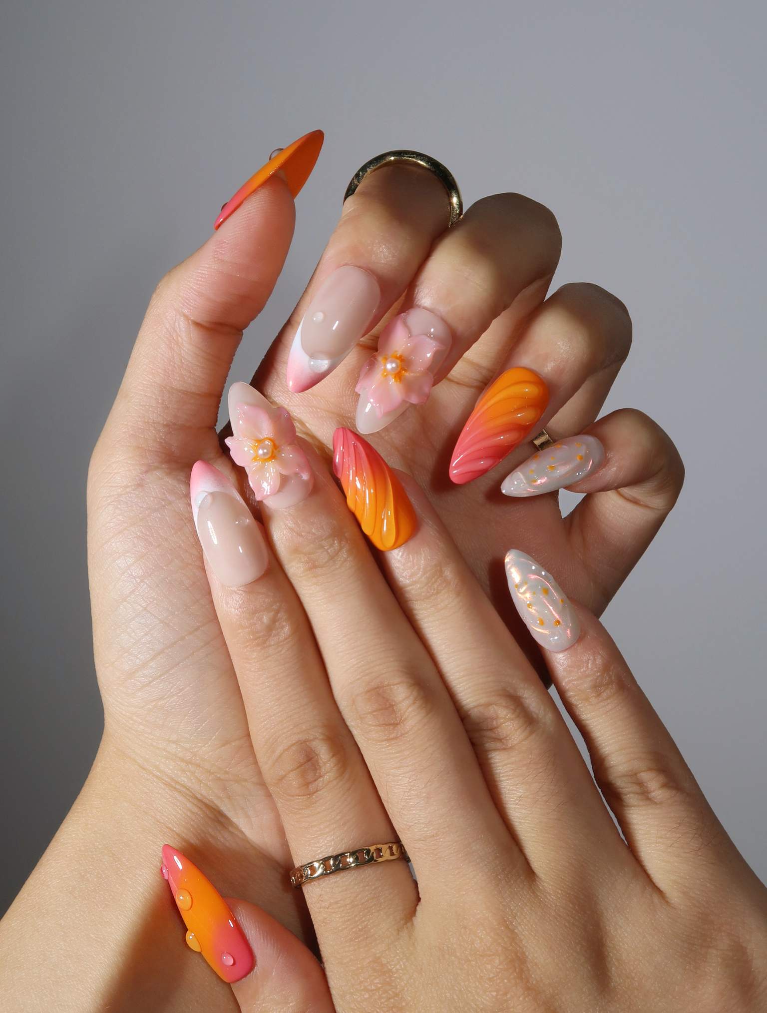 Ardent Lover - Ersa Nails Orange Pink White PressOnNails