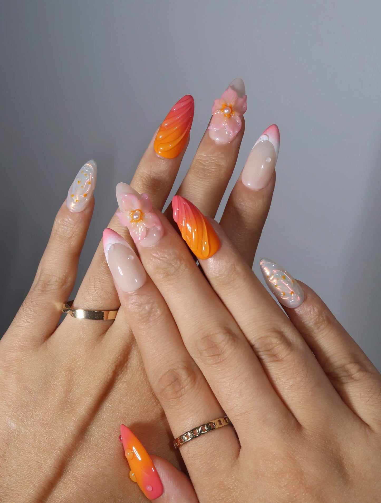 Ardent Lover - Ersa Nails Orange Pink White PressOnNails